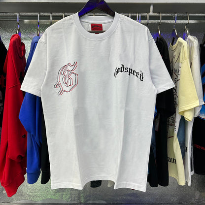 Godspeed T-shirts Double Sided Skull Face Printed Cotton Casual Short Sleeve Men and Women