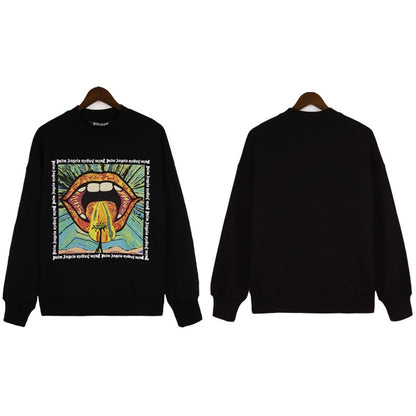 Palm Angels Sweatshirts Painted Mouth Logo Print Long Sleeve Crew Neck Sweater