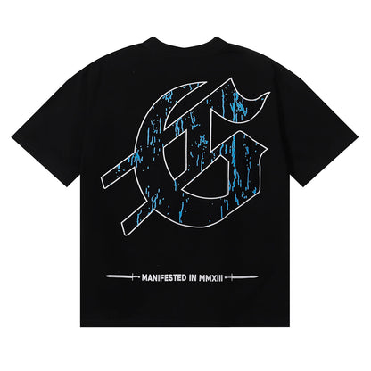 Godspeed T-shirts Skull Gentleman Rose Print Cotton Casual Short Sleeve Men and Women