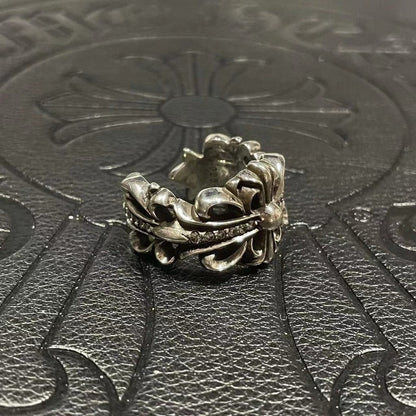 Chrome Heart Ring with Diamonds in White Gold