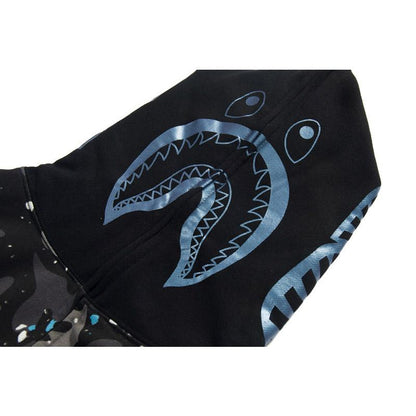 Bathing Ape Hoodie Starry Sky Sweater Black and White Starry Sky Blue Shark Hat Printed Casual Hooded Sweater