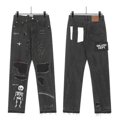 Gallery Dept Jeans Skull Alphabet Patch Heavy Industry Washed Jeans