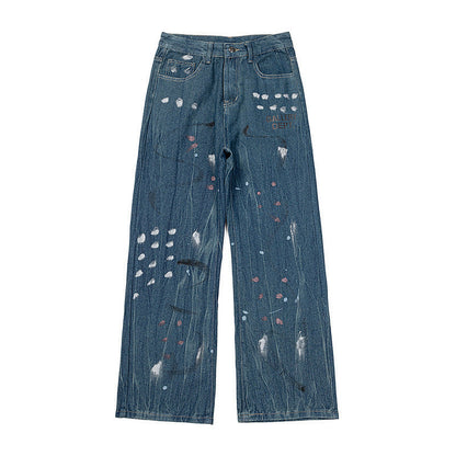 Gallery Dept Sweatpants Hand-painted splashed ink letter straight denim casual trousers