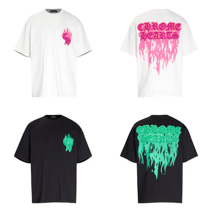 Chrome Heart T Shirts Croix Flame Sanskrit Embroidery Printed T-Shirt Fashion Short Sleeve