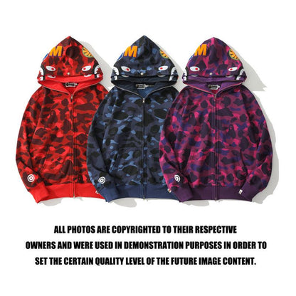 Bathing Ape Jacket Spring Fashion Brand Double Hood Camouflage Cardigan Zipper Sweater Coat for Men and Women