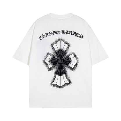 Chrome Heart T Shirts Croix Cross Leather Printed Short Sleeve T-Shirt