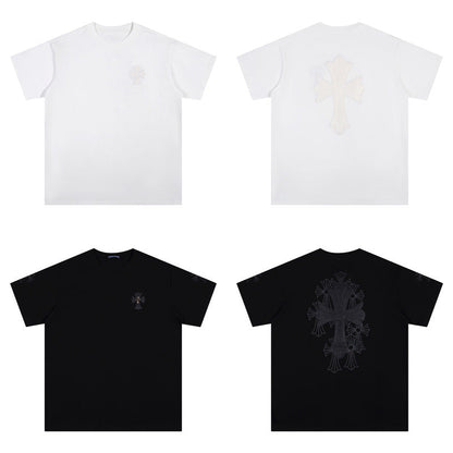 Chrome Heart T Shirts Croix Cross Color Embroidery Printed Short Sleeve T-Shirt Loose