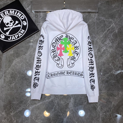 Chrome Heart Hoodie Color Sanskrit Cross Print Casual Hooded Sweater