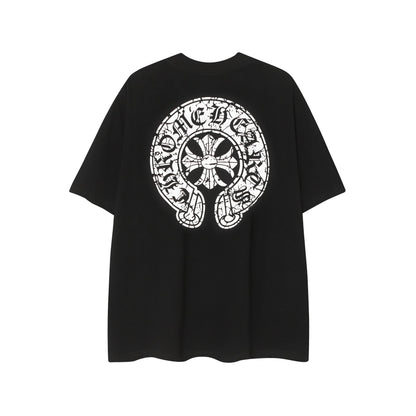 Chrome Heart T Shirts Horseshoe Cross Old Retro Fashion Men's and Women's Short Sleeve T-Shirt