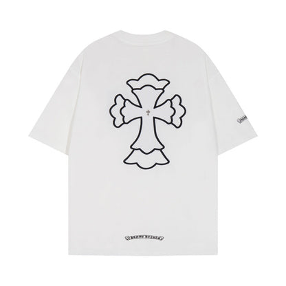 Chrome Heart T Shirts Cross Print Short Sleeve T-Shirt Loose