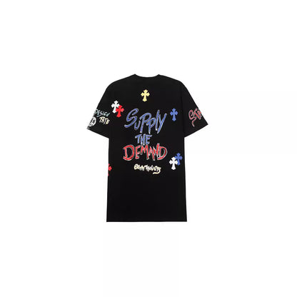 Chrome Heart T Shirts Croix Cross Color Leather Printed Short Sleeve T-Shirt