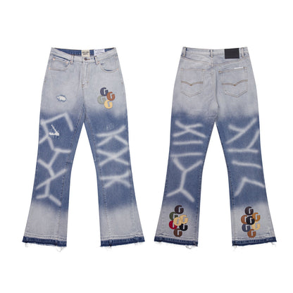 Gallery Dept Jeans leather label embroidery water ripple gradual change wash jeans